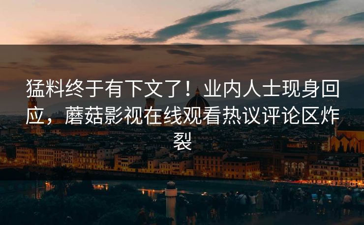 猛料终于有下文了！业内人士现身回应，蘑菇影视在线观看热议评论区炸裂