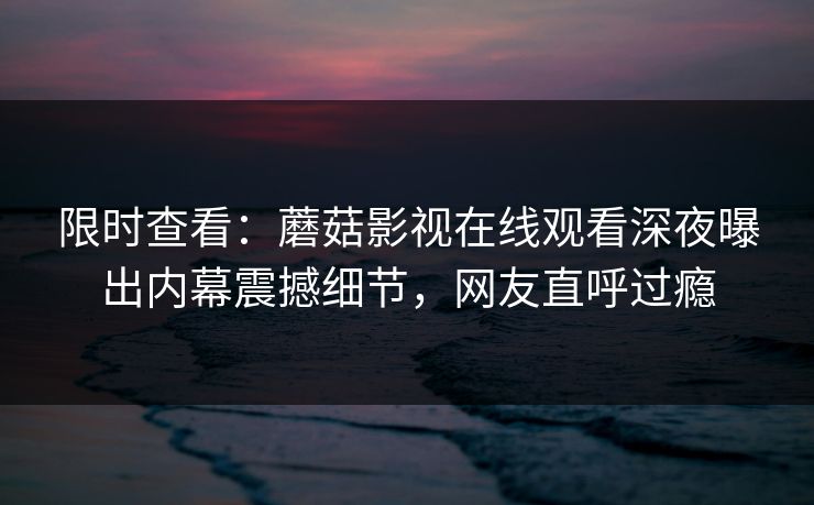 限时查看：蘑菇影视在线观看深夜曝出内幕震撼细节，网友直呼过瘾