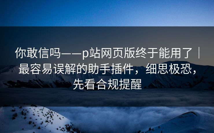你敢信吗——p站网页版终于能用了｜最容易误解的助手插件，细思极恐，先看合规提醒